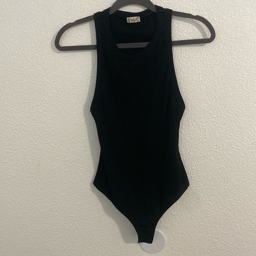 NWOT-Free People- Solid black thong bodysuit- ribbed- Size XS